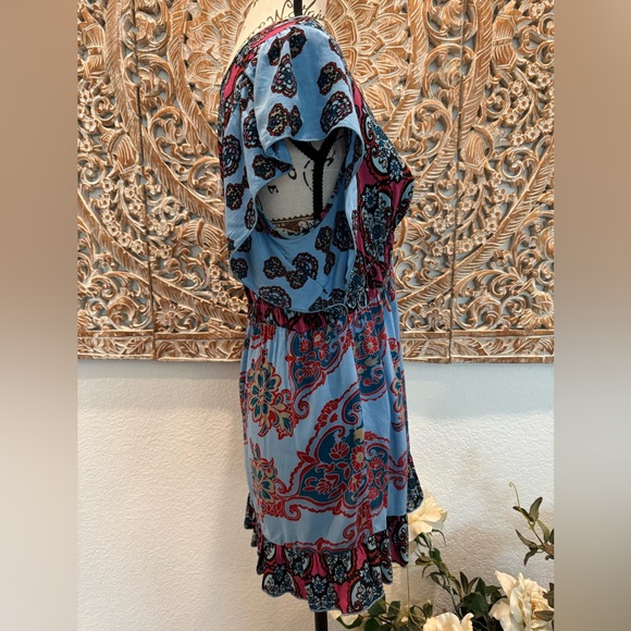 One World Blue & Pink Babydoll, Embroidered chest Top, Loose Boho Chic- size L - Picture 7 of 14